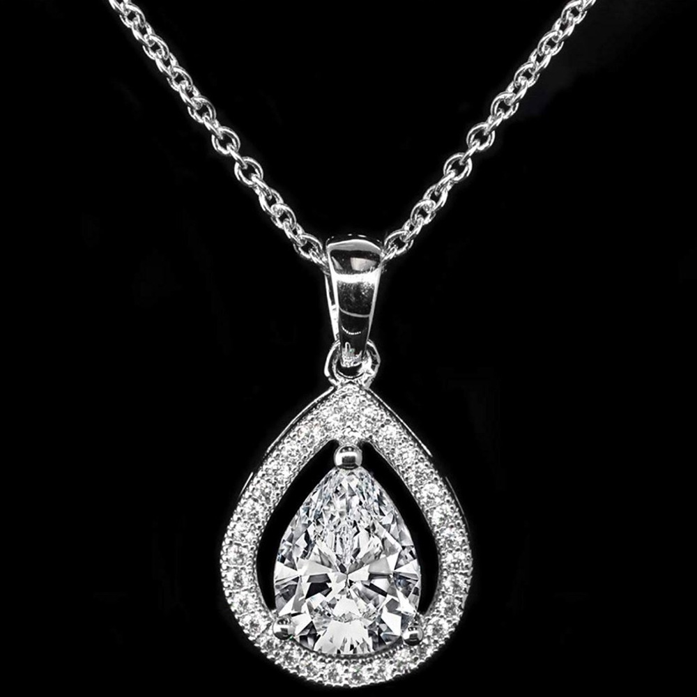 18k White Gold Plated Teardrop Pendant Necklace
